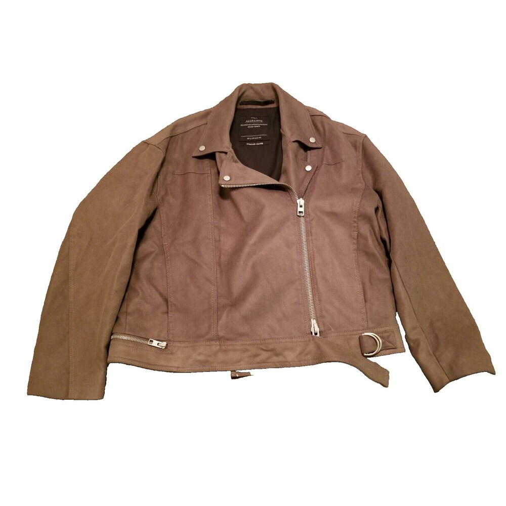 All Saints Jacket Women's Size 8 Brown Biker Asymmetrical Coat Cotton Viscose